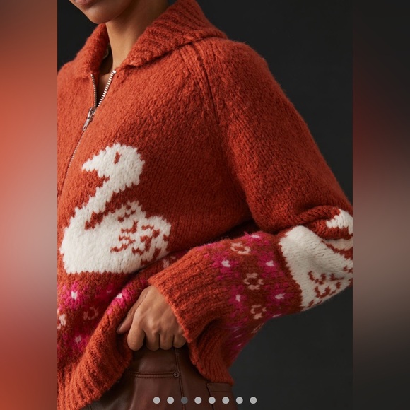 Maeve X Anthropologie zip sweater with adorable swans! Size medium petite - Picture 3 of 9